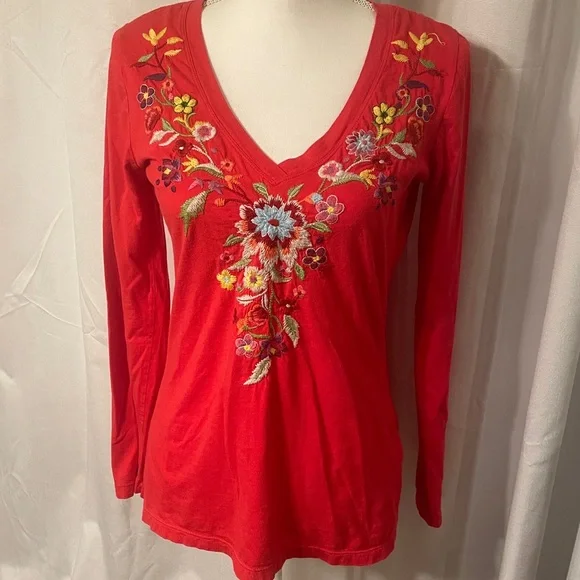 Johnny Was cotton t-shirt sz M gorgeous embroidery - Picture 1 of 3